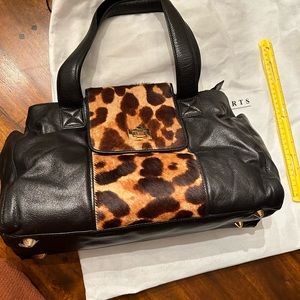 Sondra Roberts shoulder/hand bag. Black leather with dyed genuine animal hair.